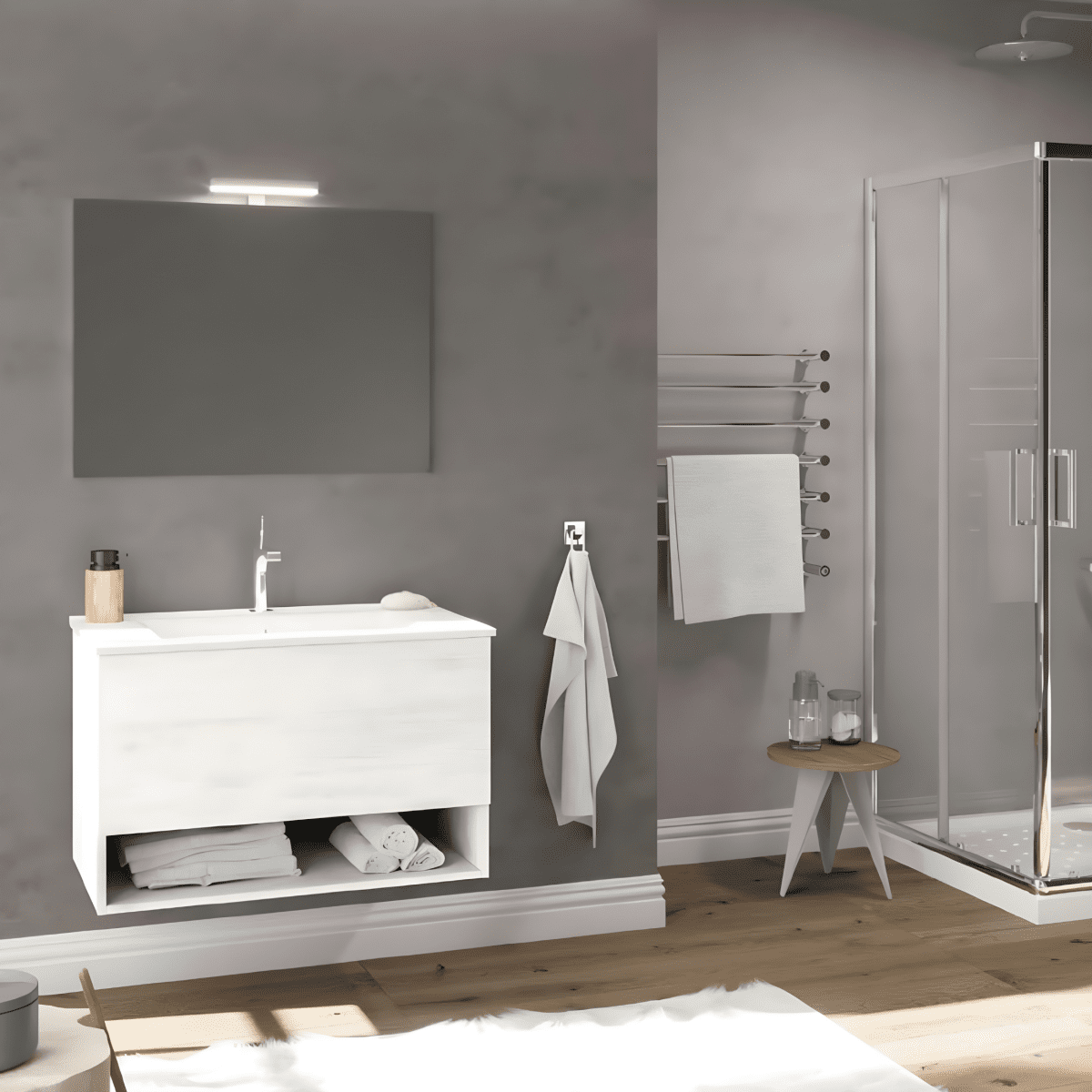 Mobile da bagno sospeso "Lunaris4" con vano contenitore lavabo integrato e specchio LED - MondoViro