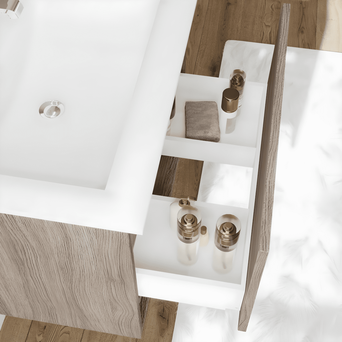 Mobile da bagno sospeso "Lunaris4" con vano contenitore lavabo integrato e specchio LED - MondoViro