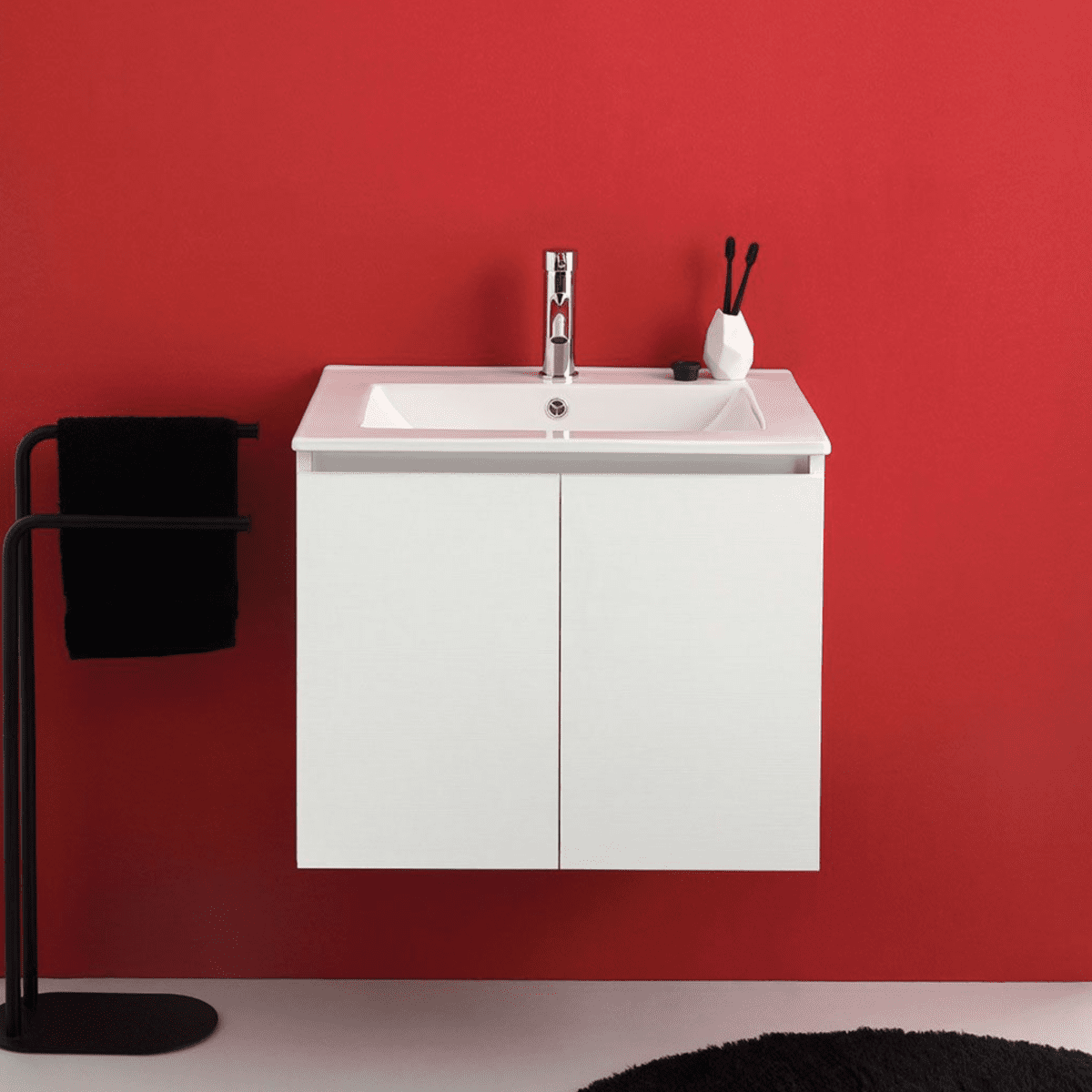Mobile bagno sospeso 60 cm "Lefkada" a 2 ante bianco con lavabo in ceramica - MondoViro