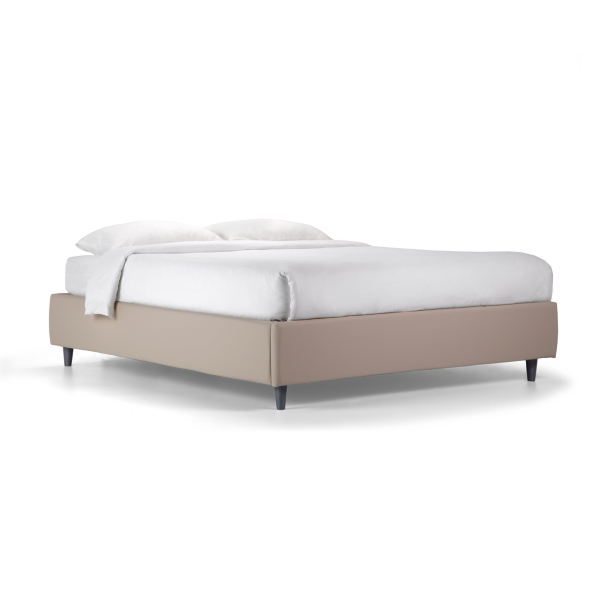 Letto contenitore con rete spazioso "Lugano" senza testata in pelle vegan con piedino conico