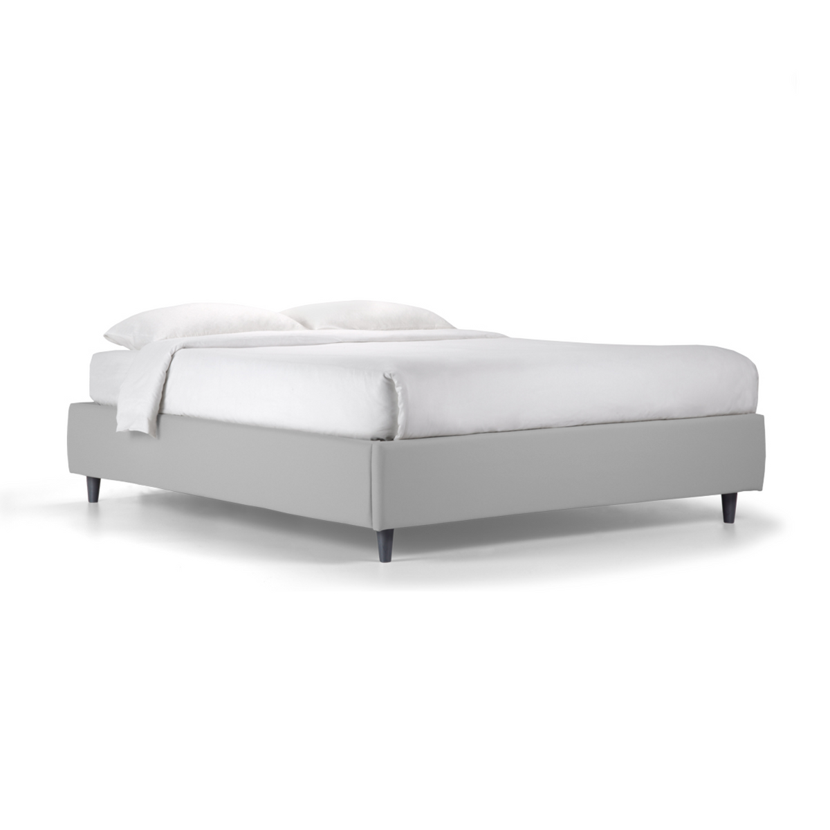 Letto contenitore con rete spazioso "Lugano" senza testata in pelle vegan con piedino conico