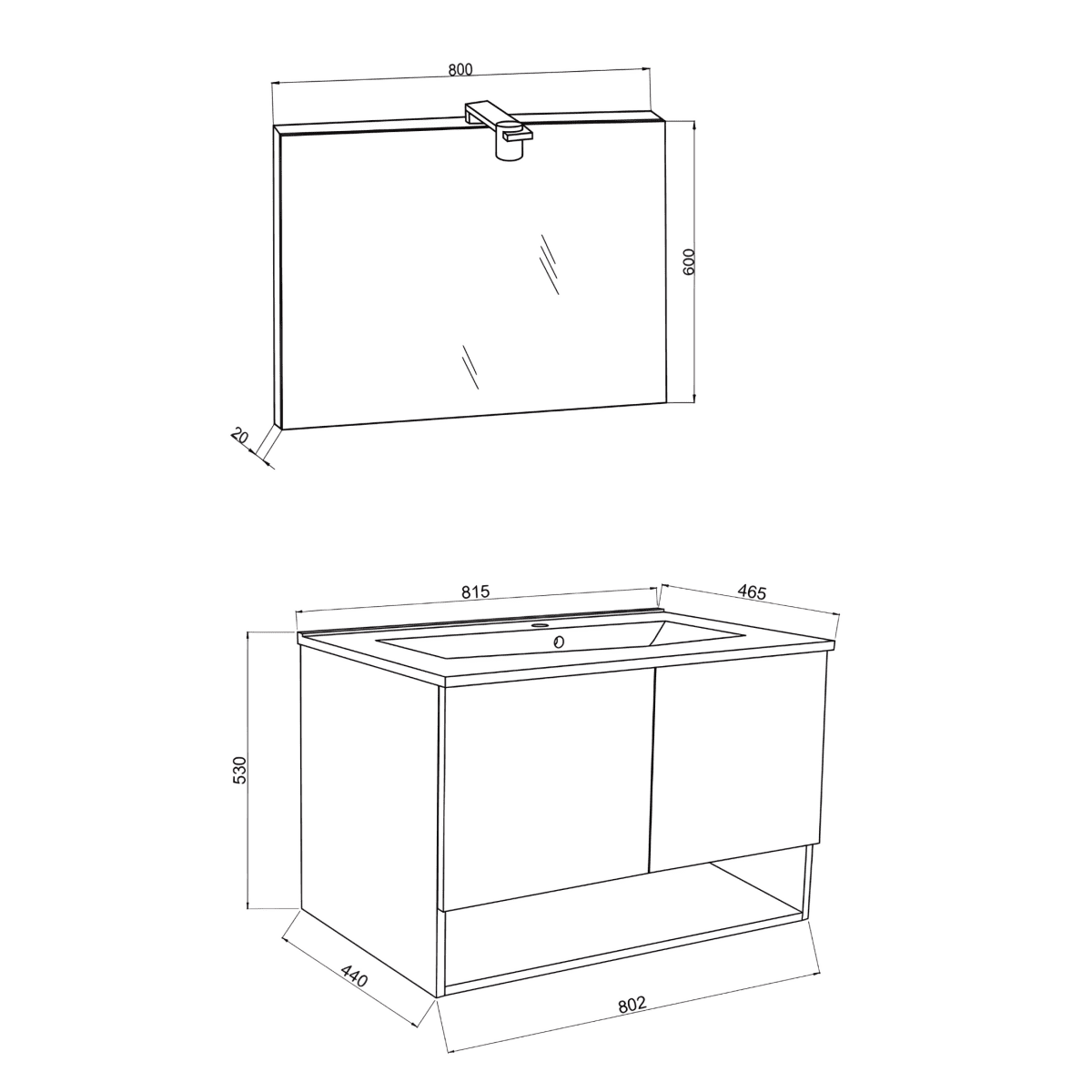 Mobile da bagno sospeso "Lunaris2" con lavabo integrato a 2 ante moderno con specchio LED - MondoViro
