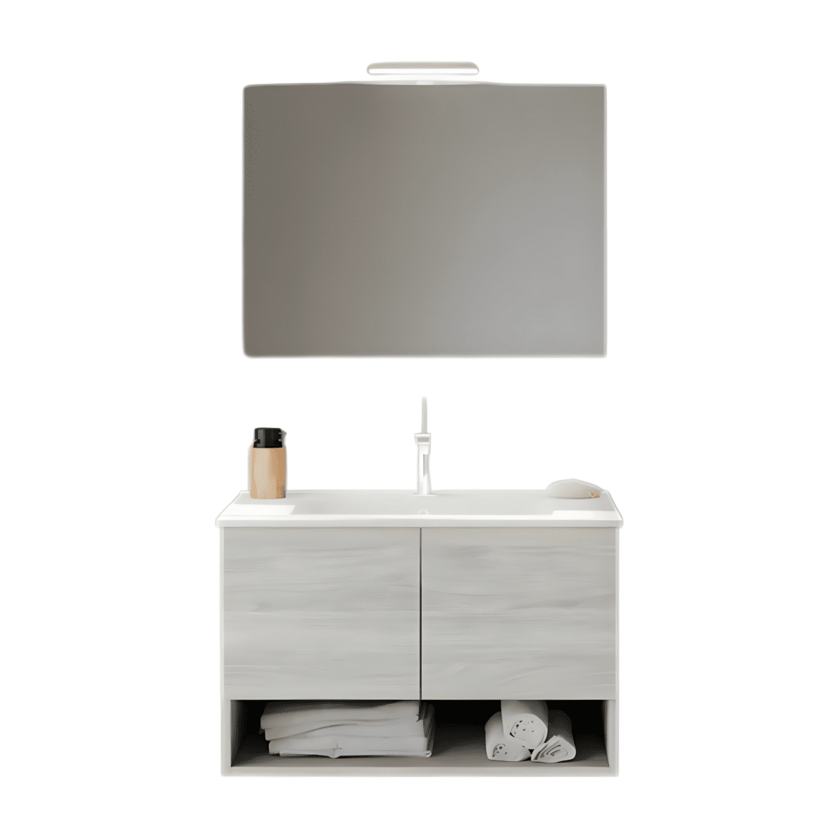 Mobile da bagno sospeso "Lunaris2" con lavabo integrato a 2 ante moderno con specchio LED - MondoViro