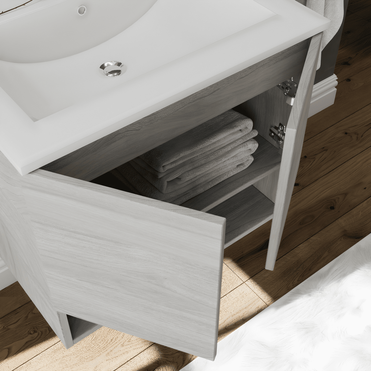 Mobile da bagno sospeso "Lunaris2" con lavabo integrato a 2 ante moderno con specchio LED - MondoViro