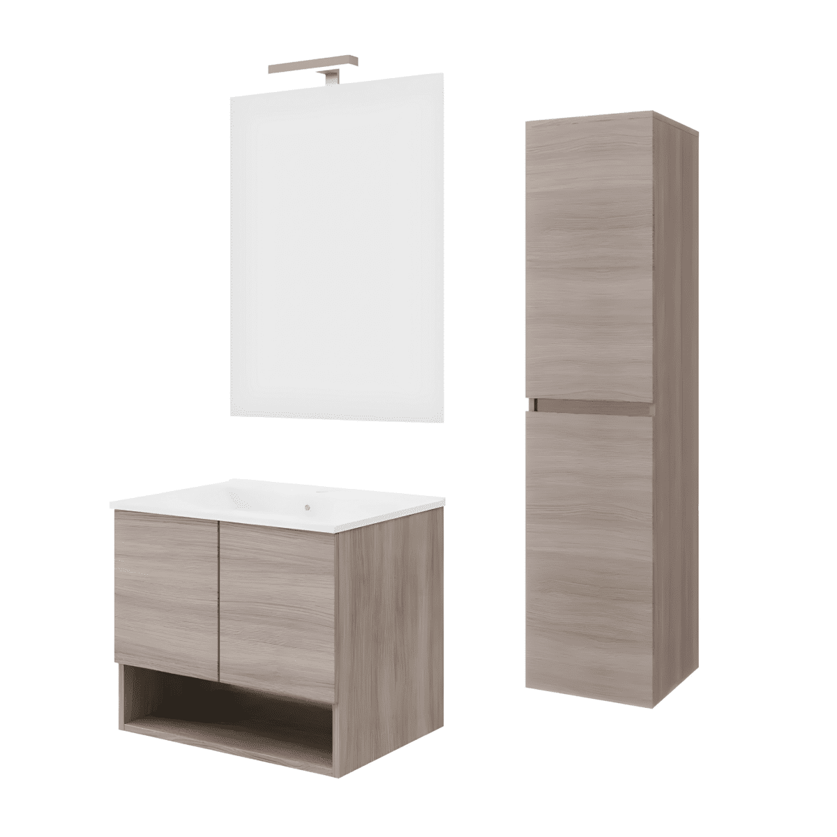 Mobile da bagno sospeso "Lunaris2" con lavabo integrato a 2 ante moderno con specchio LED - MondoViro