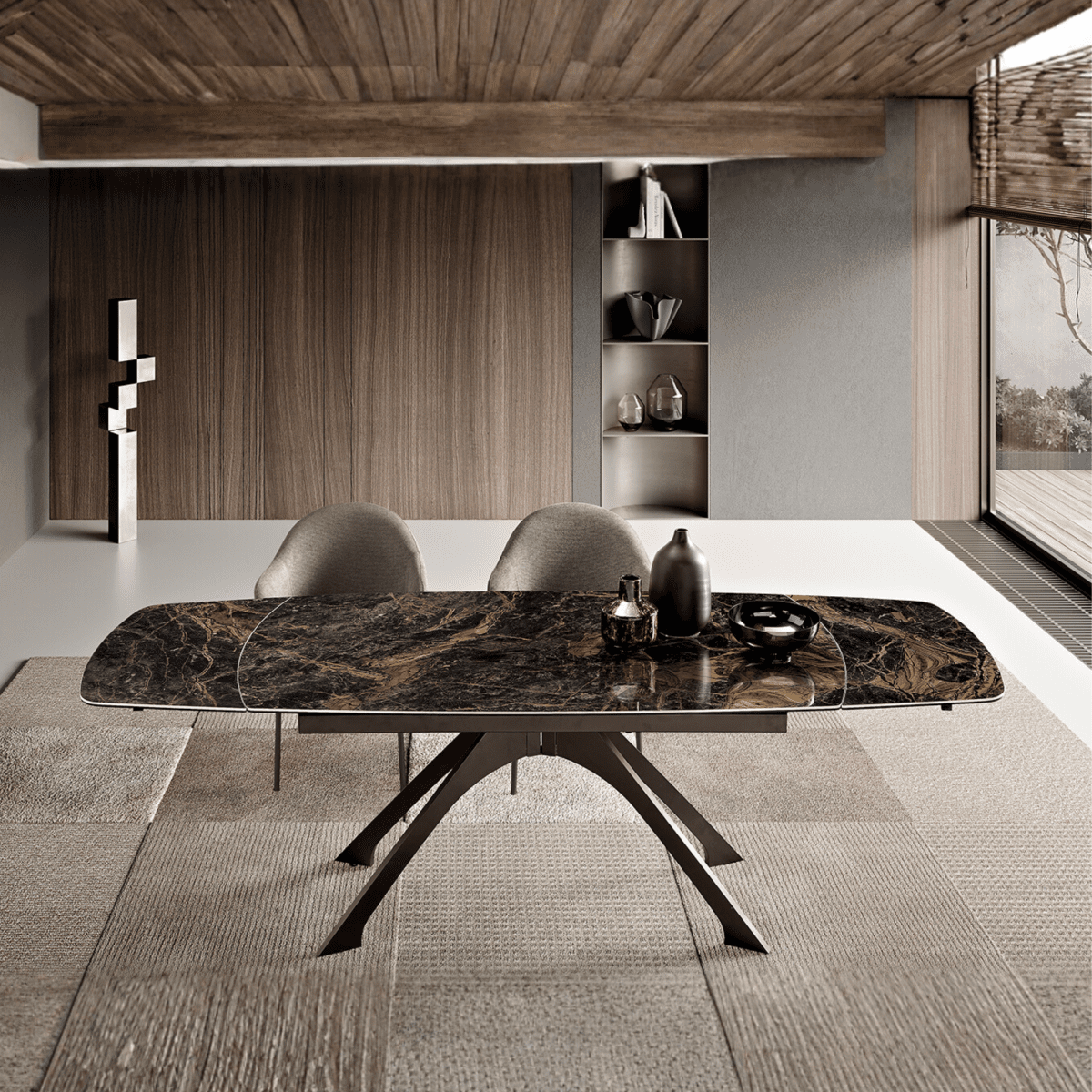 Tavolo allungabile da pranzo "Nido" con piano in grès effetto marmo cm 160/240x90 77h - MondoViro