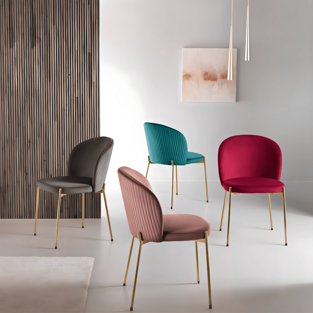 Set di sedie moderne in velluto "Jenny" con struttura in metallo dorato cm 55x45 80h - MondoViro