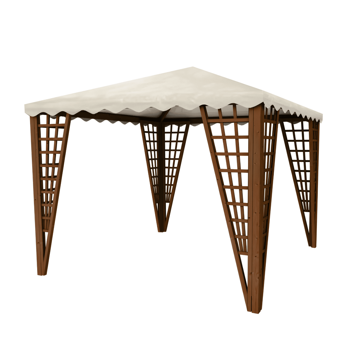 Gazebo "Malibù" in legno di conifera e copertura PVC bianca con griglie decorative cm 300x300 260h - MondoViro