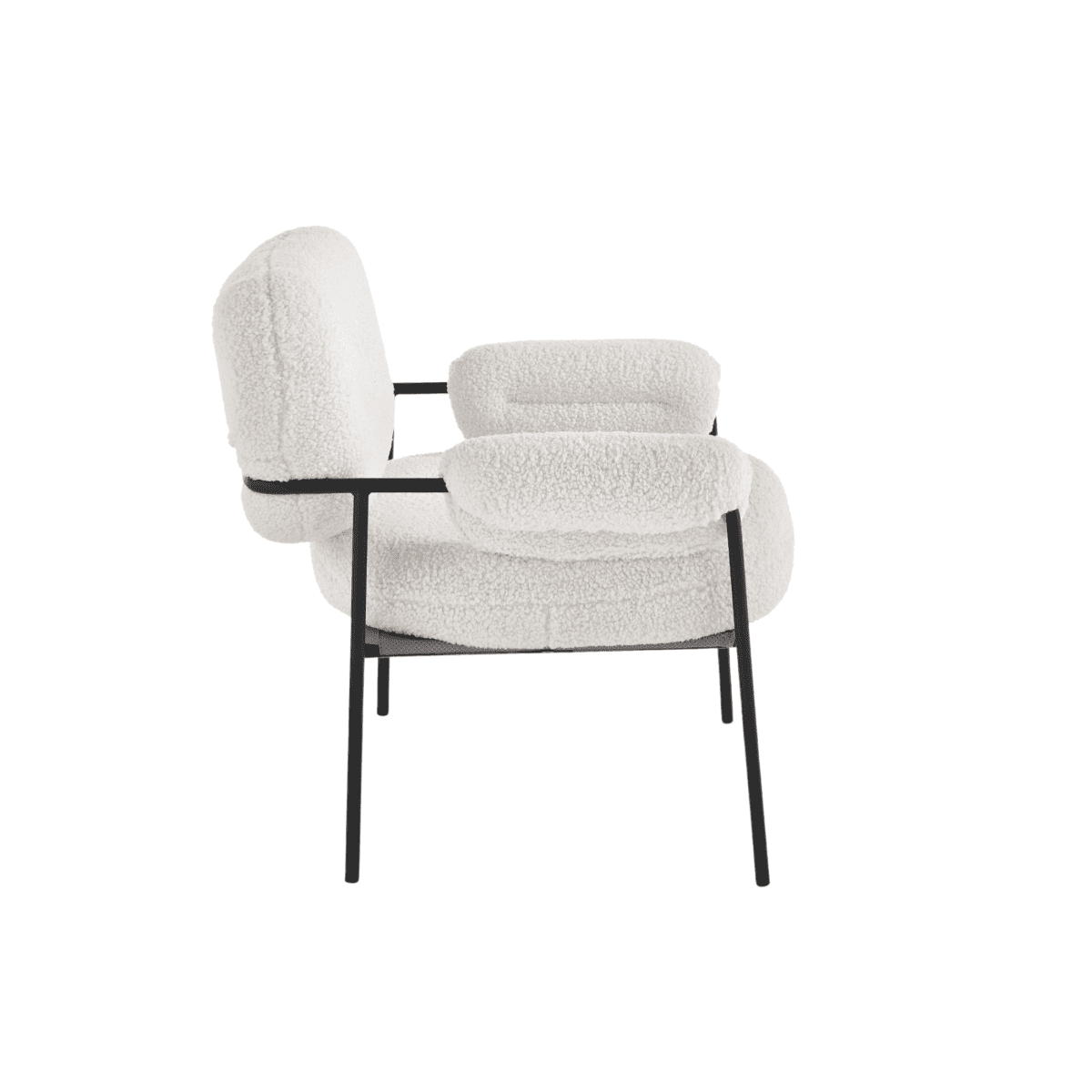 Poltrona moderna in tessuto bouclè "Mira" con struttura in metallo nero cm 80x79 75h - MondoViro