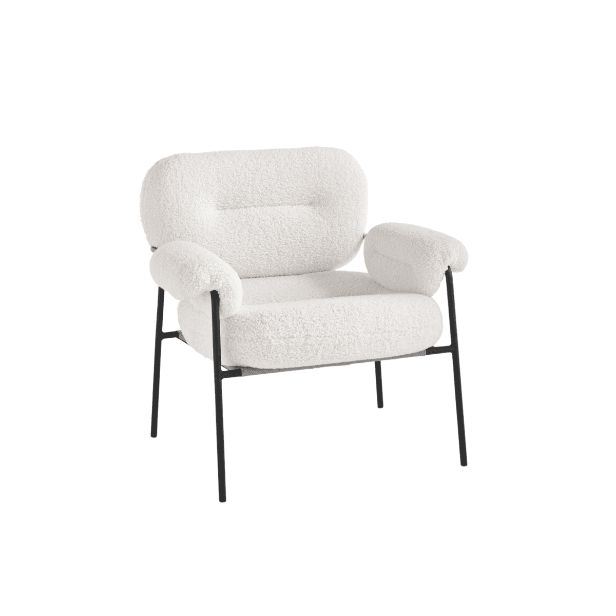 Poltrona moderna in tessuto bouclè "Mira" con struttura in metallo nero cm 80x79 75h - MondoViro