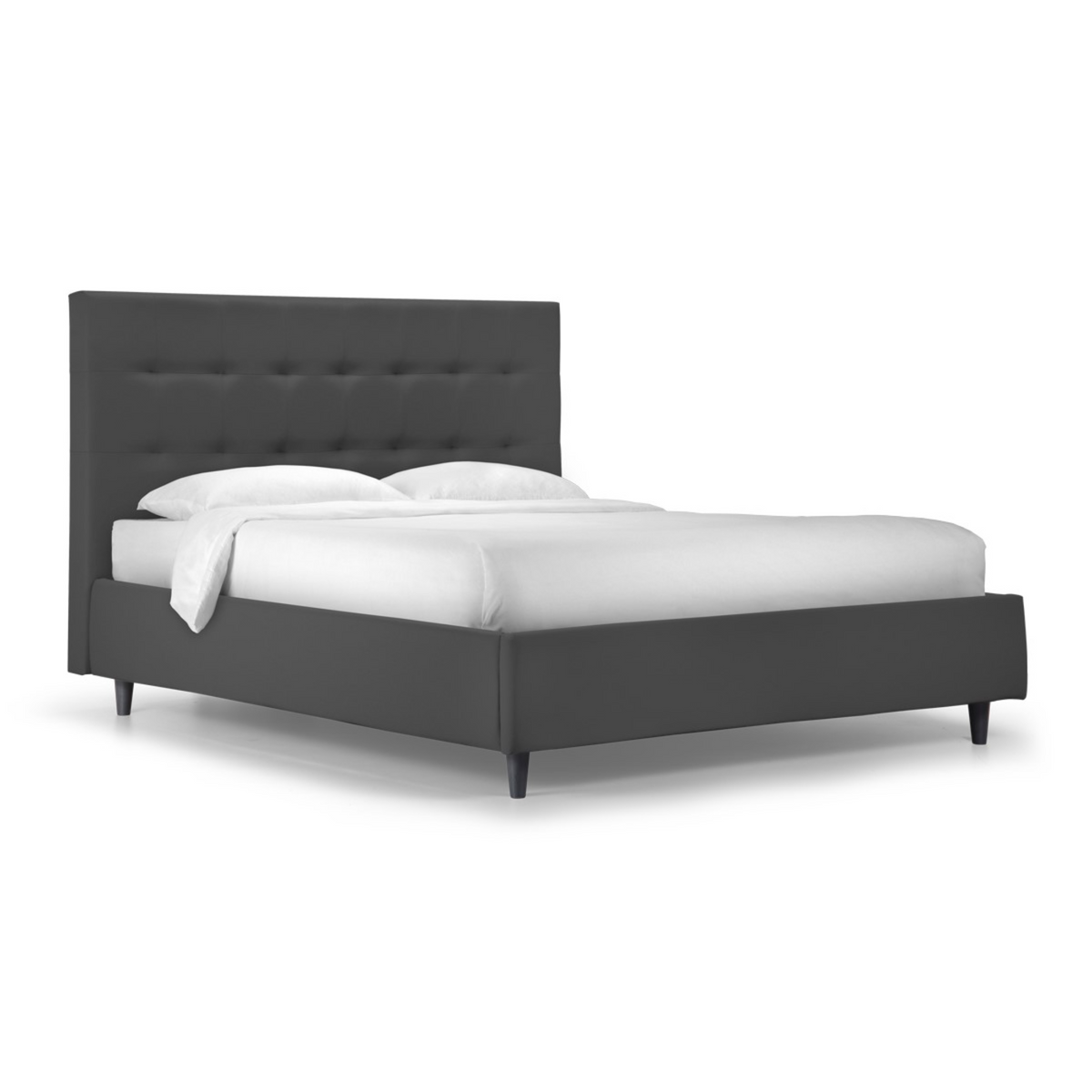 Letto contenitore con rete imbottito "New York" moderno in velluto liscio con piedino conico