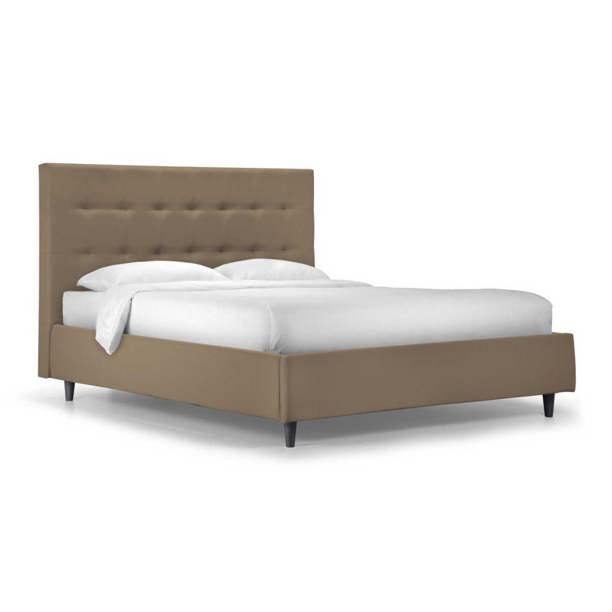 Letto contenitore con rete imbottito "New York" moderno in velluto liscio con piedino conico