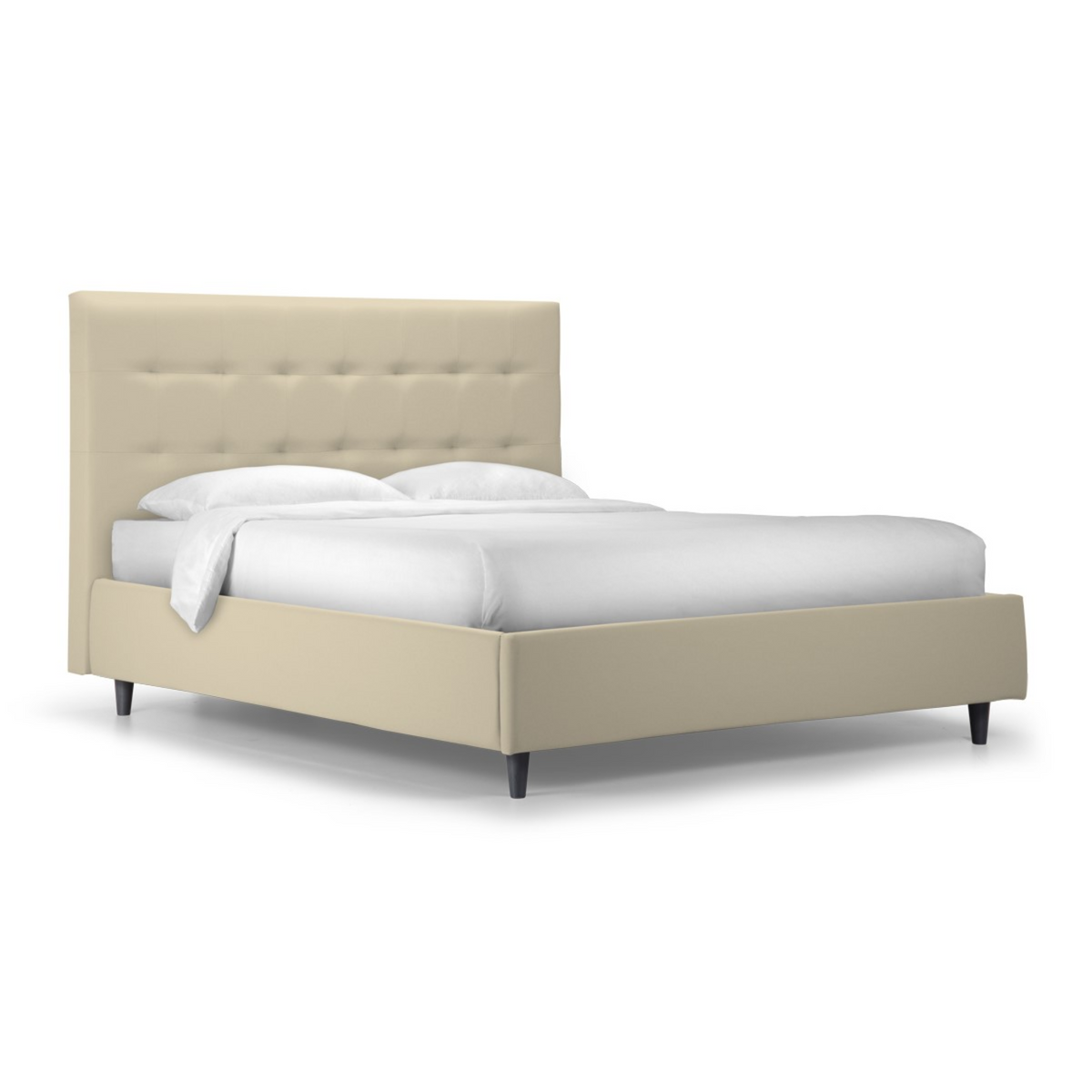 Letto contenitore con rete imbottito "New York" moderno in velluto liscio con piedino conico