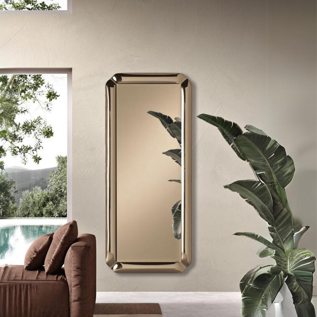 Specchio da parete moderno "Odissea" con cornice elegante in cristallo fuso cm 70x160h