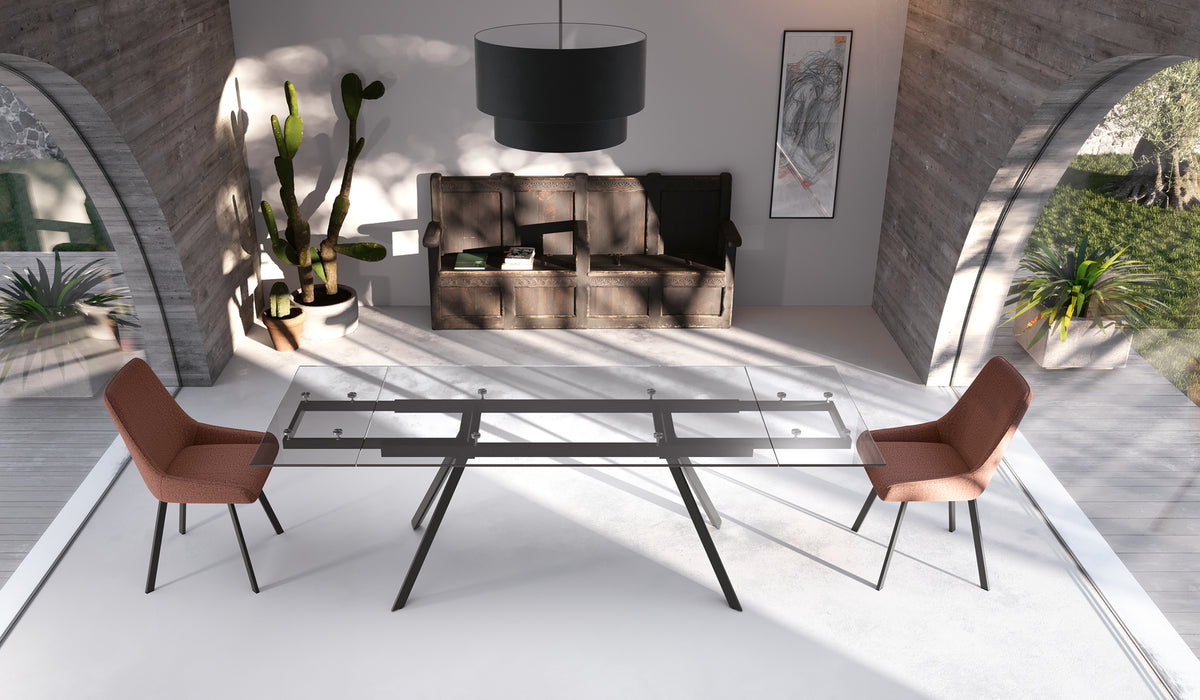 Tavolo allungabile "Smokey" con piano in vetro temperato cm 160/240x90 h76h