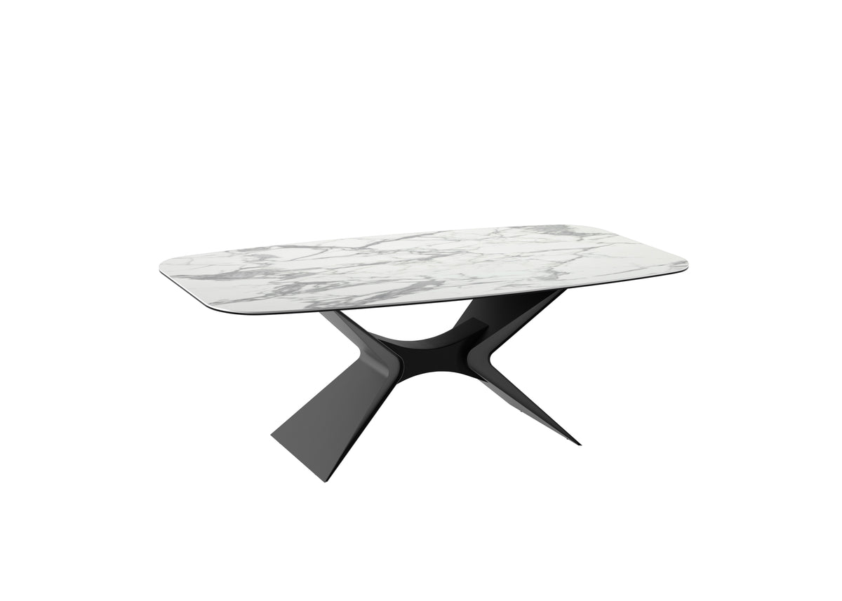 Tavolo fisso "Atlante" con top lucido in ceramica su vetro con struttura in metallo verniciato