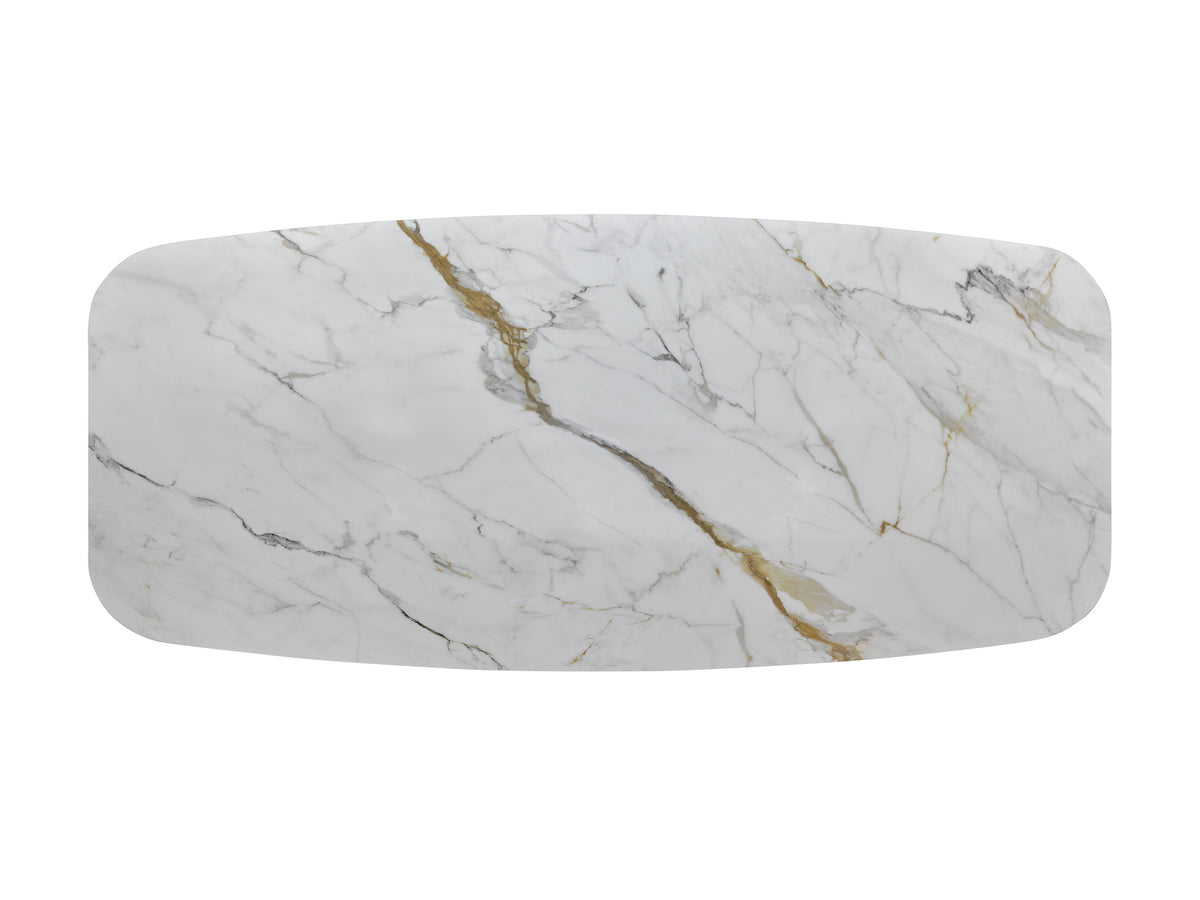 Tavolo fisso "Atlante" con top lucido in ceramica su vetro con struttura in metallo verniciato
