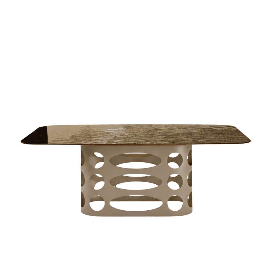 Tavolo fisso "Clover" moderno con piano in vetro martellato retroargentato cm 210x110 75h - MondoViro