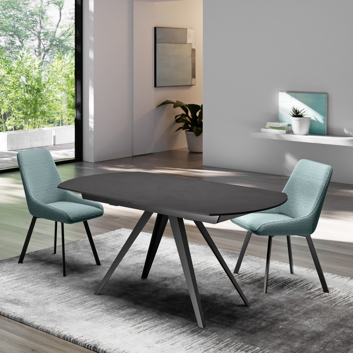 Tavolo allungabile in ceramica "Carch" con base in metallo verniciato