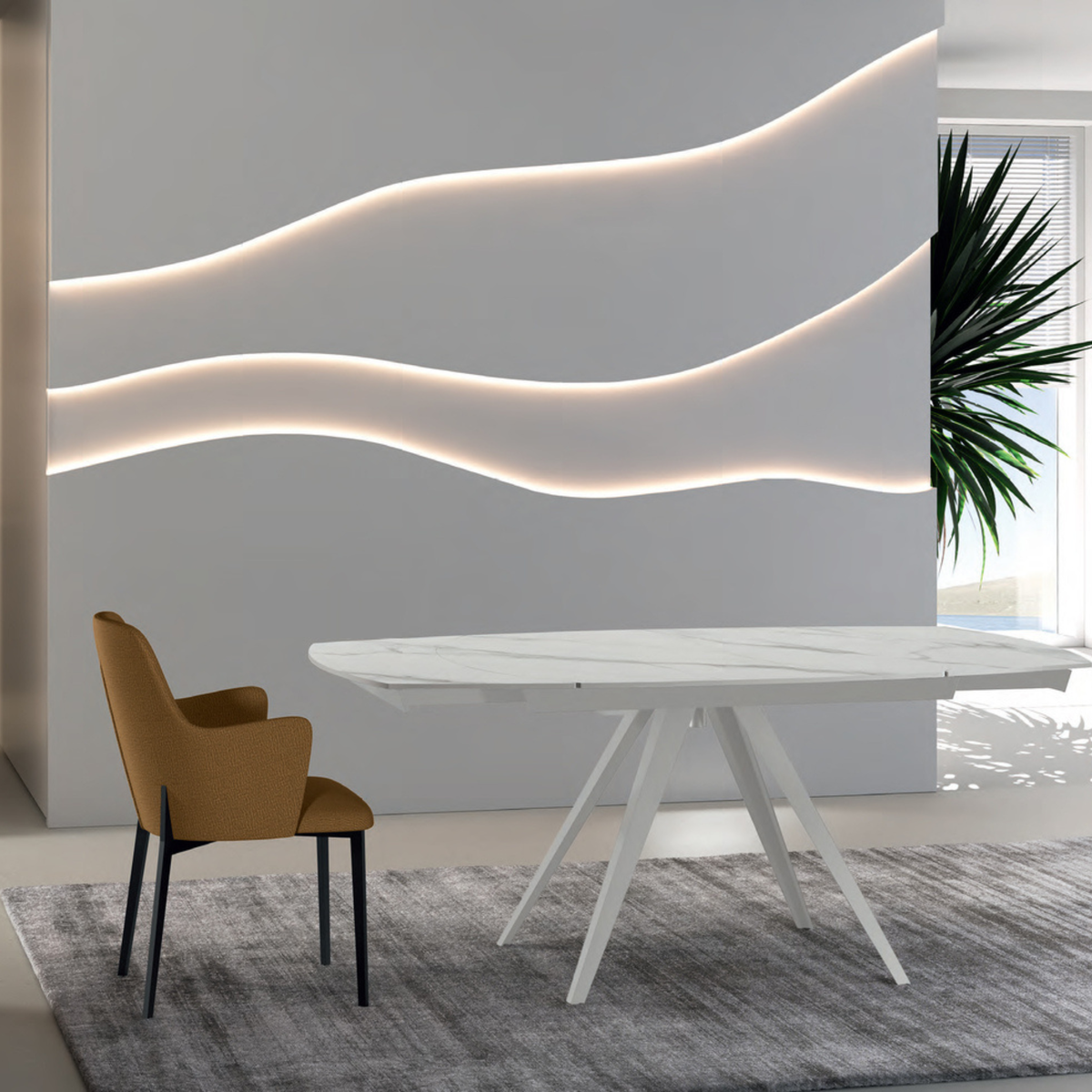 Tavolo allungabile in ceramica "Carch" con base in metallo verniciato