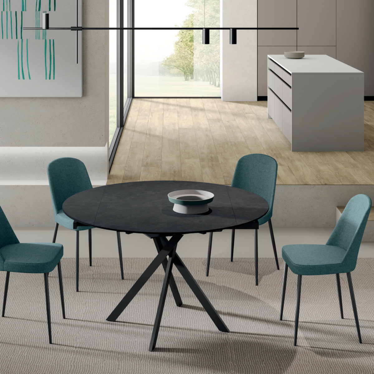 Tavolo allungabile "Start" piano in ceramica e truutura in metallo cm 80/120x120 76h