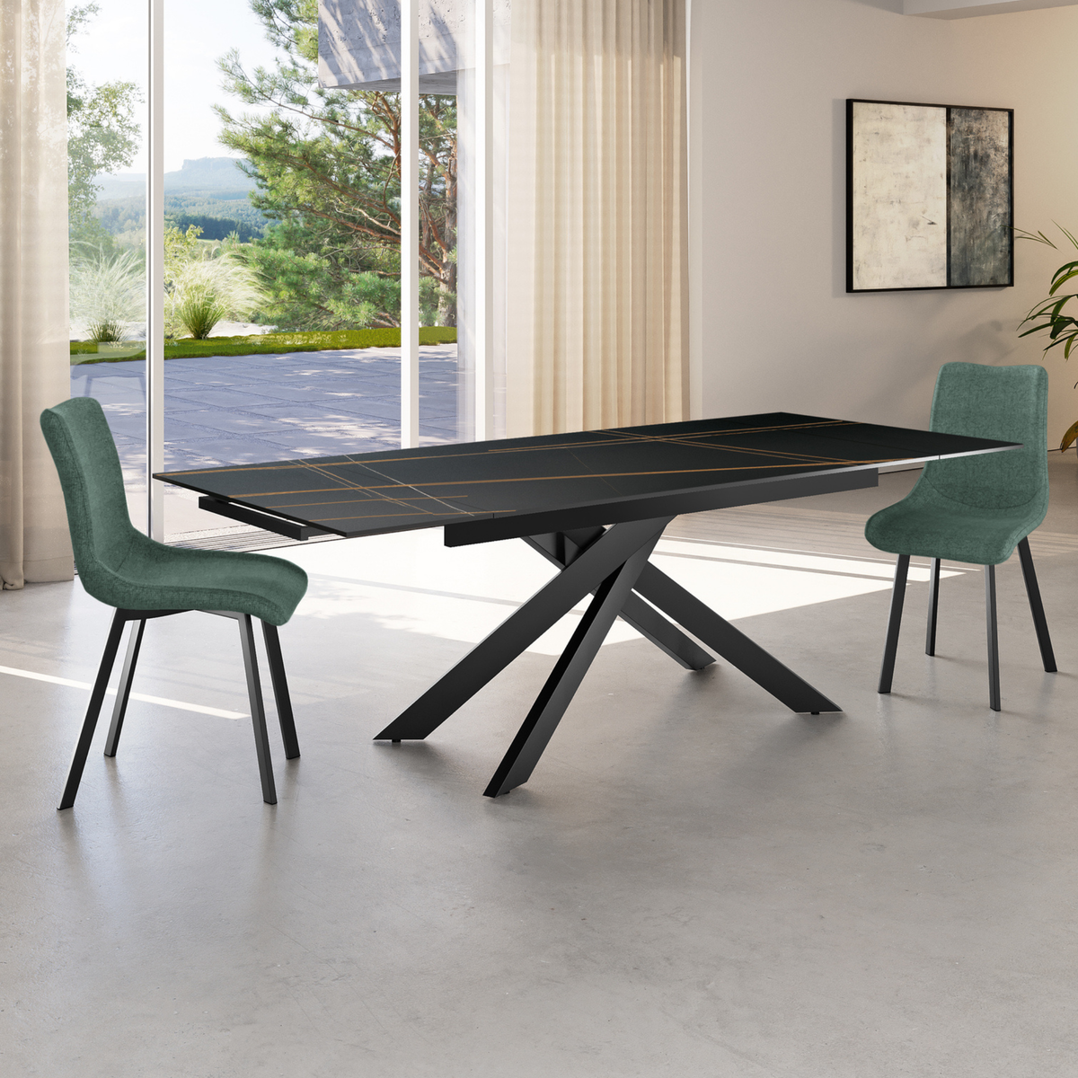 Tavolo allungabile con top in ceramica effetto marmo "Xavier" cm 140/200x80 76h