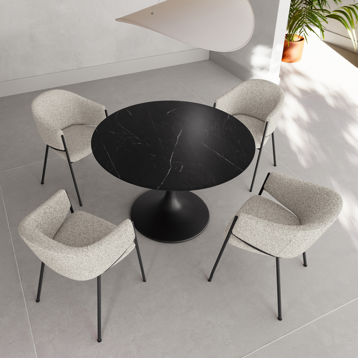 Tavolo rotondo fisso "Plus" in ceramica opaco con struttura in metallo