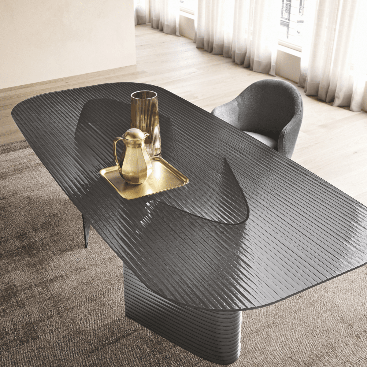 Tavolo rettangolare fisso "Lovely" rigato trasparente con gambe in vetro cm 240x120 77h - MondoViro
