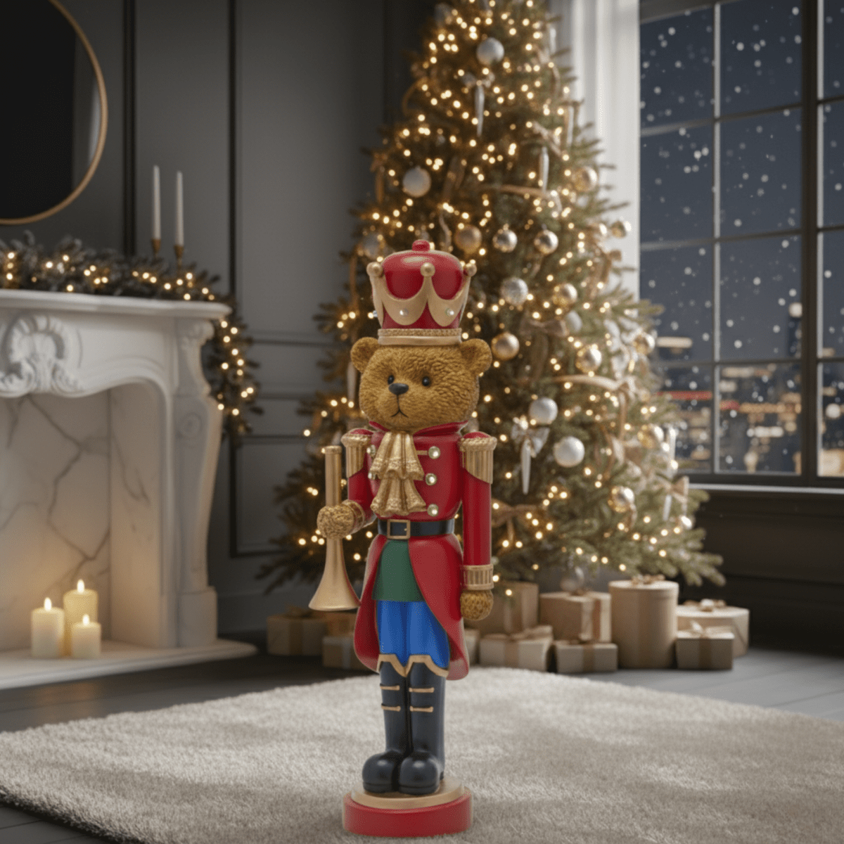 Orso soldatino con miniled decorazione natalizia cm 46h - MondoViro