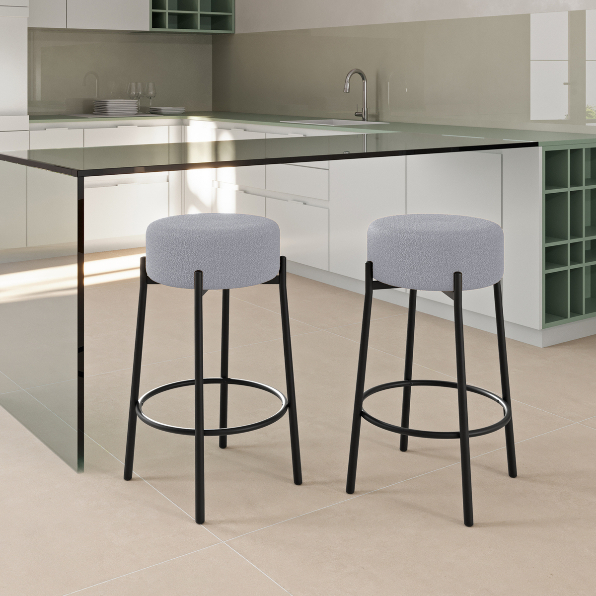 Set 2 sgabelli in tessuto imbottiti "Def" moderni con struttura in metallo