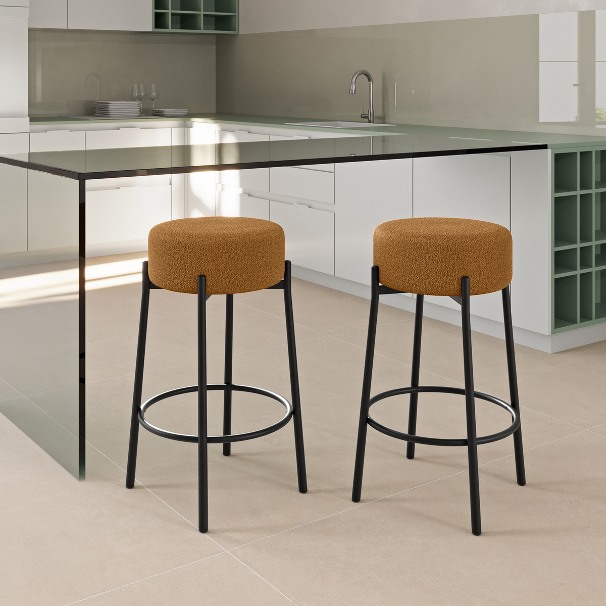 Set 2 sgabelli in tessuto imbottiti "Def" moderni con struttura in metallo