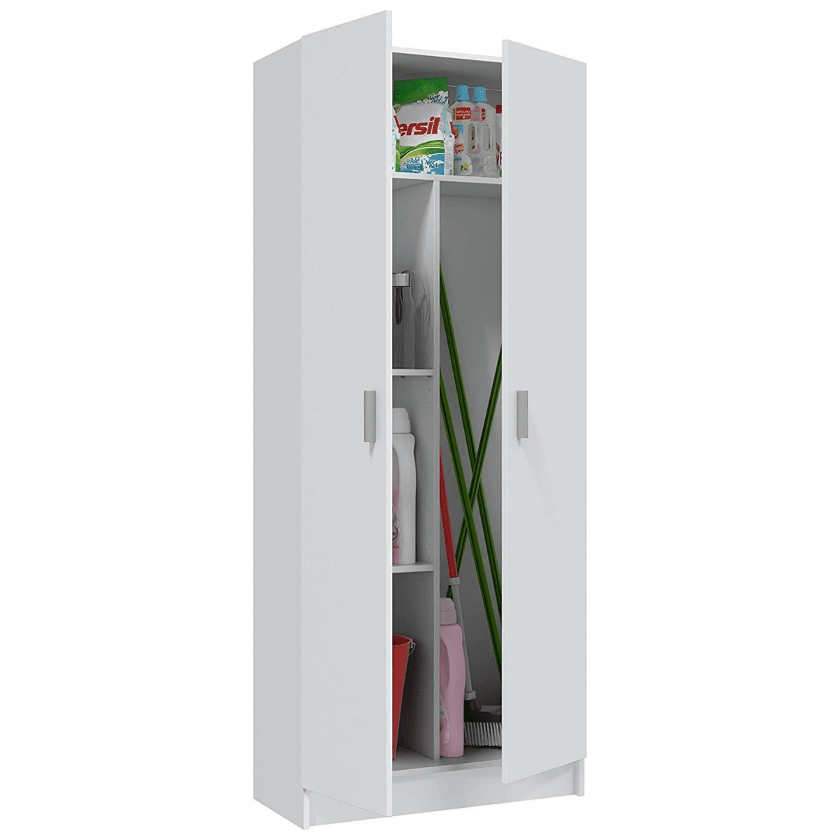 Armadio multiuso bianco in legno con ripiani e vano portascope h 180 cm - MondoViro