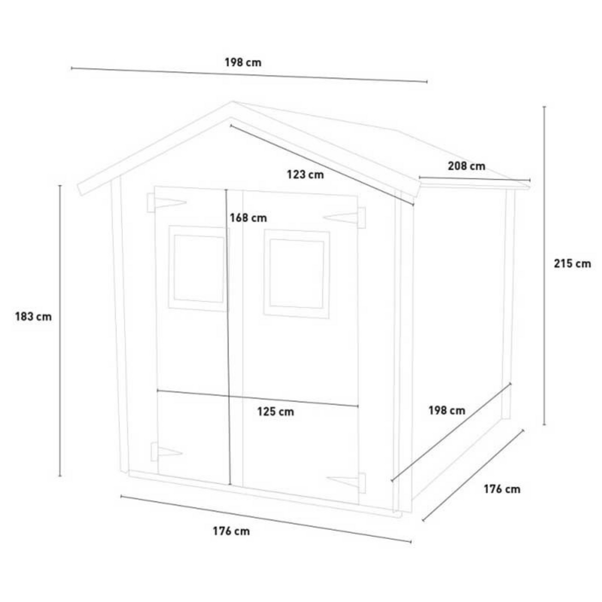 Casetta in legno da giardino doppia porta finestrata "Hobby" cm 200x200  200h