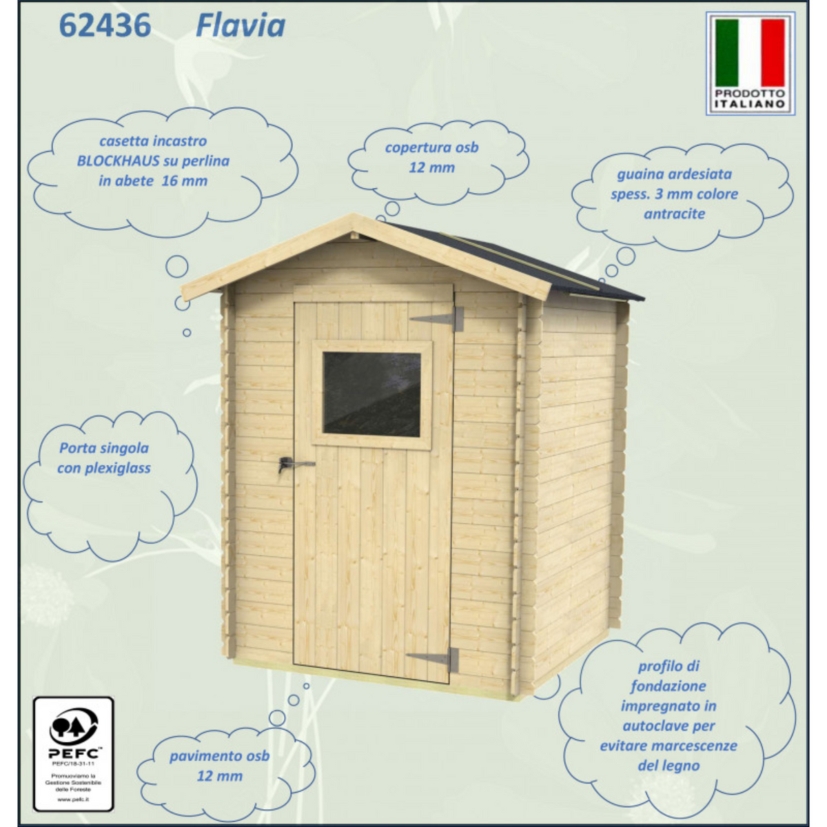 Casetta in legno da giardino "Edorado" da giardino cm 146x132 194h porta singola finestrata