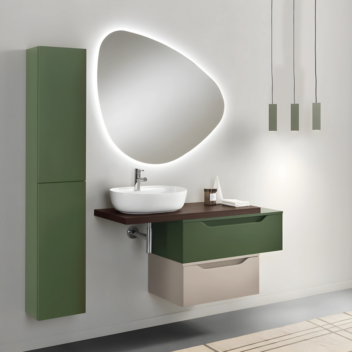 Mobile da bagno assemblato "Alaia" 2 cassetti specchio led lavabo e colonna
