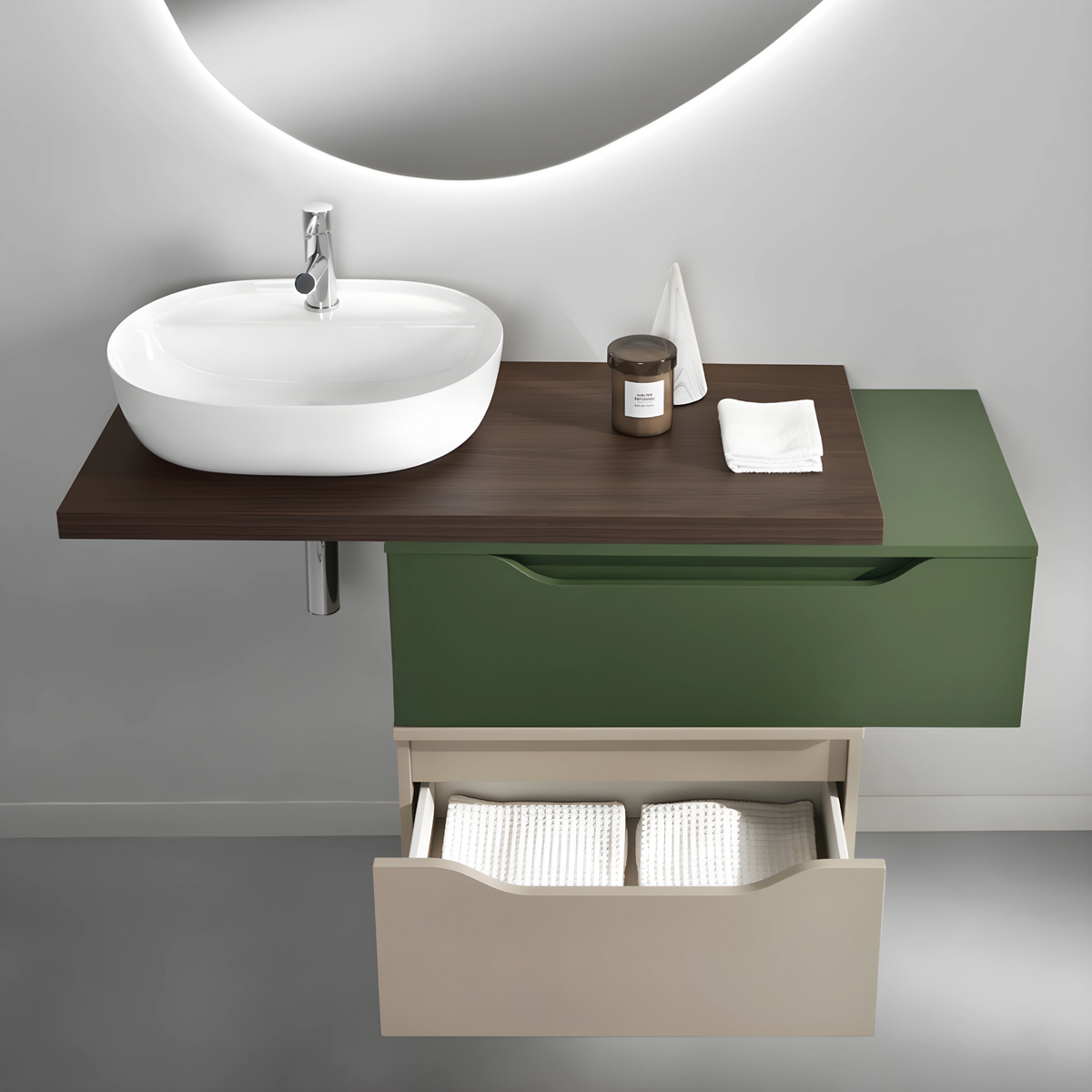 Mobile da bagno assemblato "Alaia" 2 cassetti specchio led lavabo e colonna