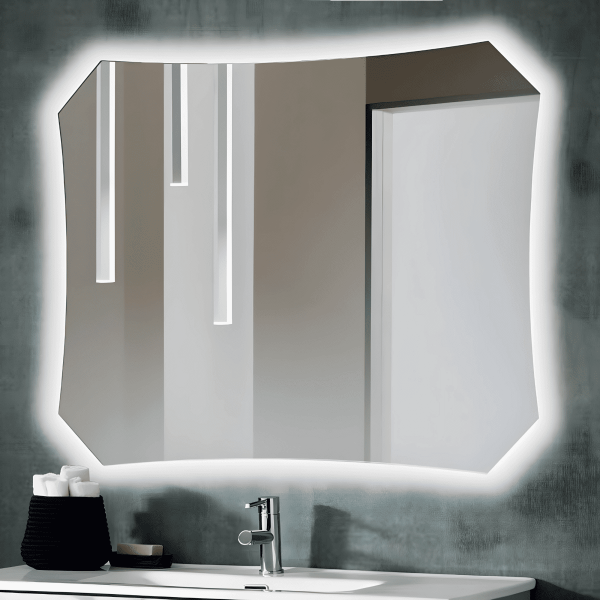 Mobile da bagno sospeso 2 cassetti "Tobias" specchio retroilluminato - MondoViro