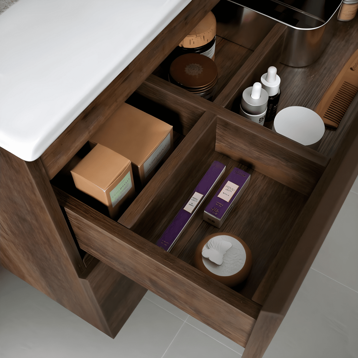 Mobile da bagno sospeso "Cuba" base 2 cassetti 80 cm con colonna specchio e lavabo TEK - MondoViro