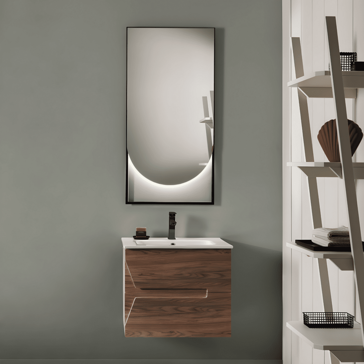Mobile da bagno sospeso "Tamigi" 2 cassetti lavabo e specchio Led - MondoViro
