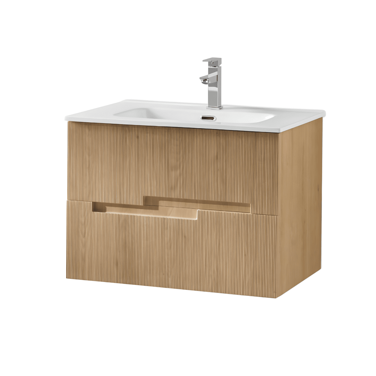 Mobile da bagno sospeso "Tayla" con 2 cassetti specchio Led e lavabo - MondoViro