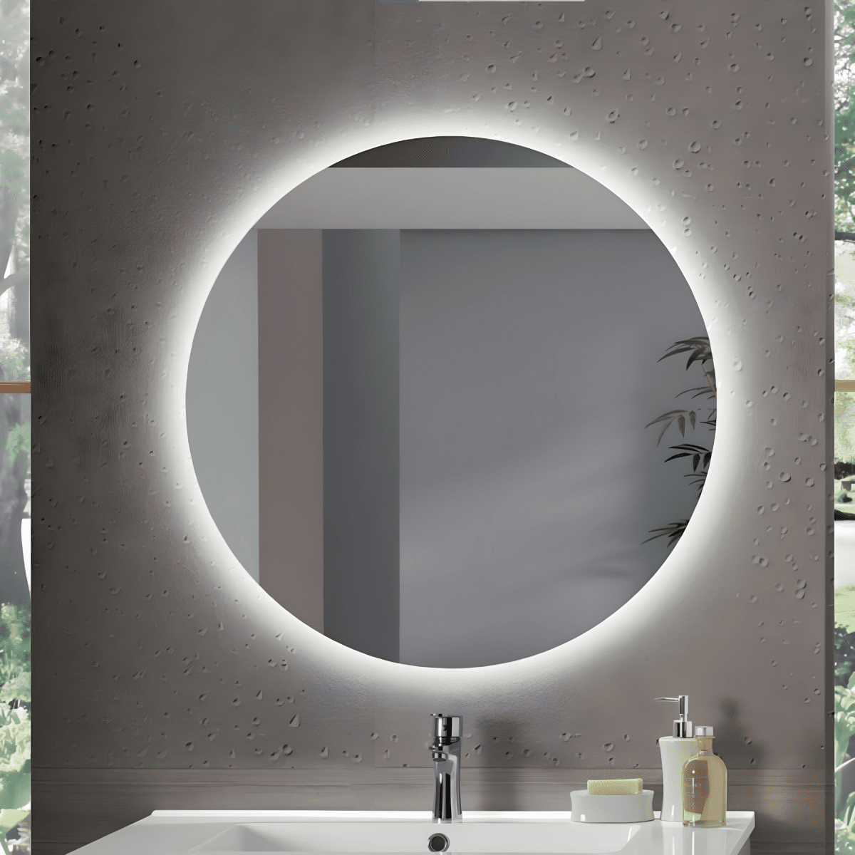 Mobile moderno da bagno in legno 2 cassetti "Cloud80" con lavabo e specchio Led - MondoViro