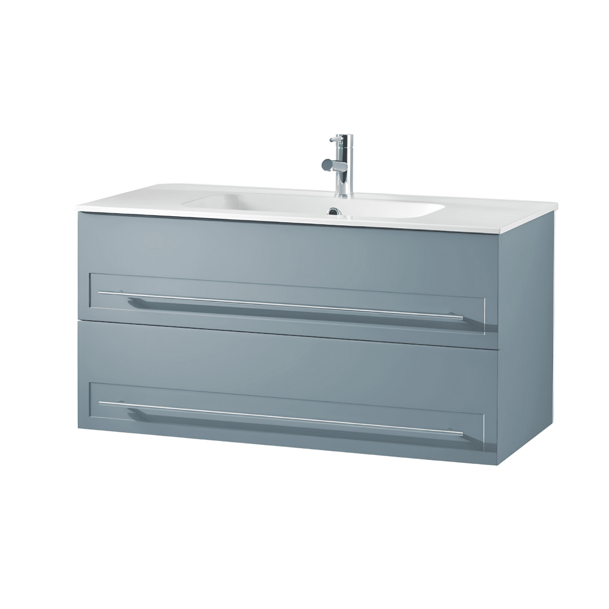 Mobile da bagno in legno 2 cassetti "Denim100" con lavabo e specchio Led - MondoViro
