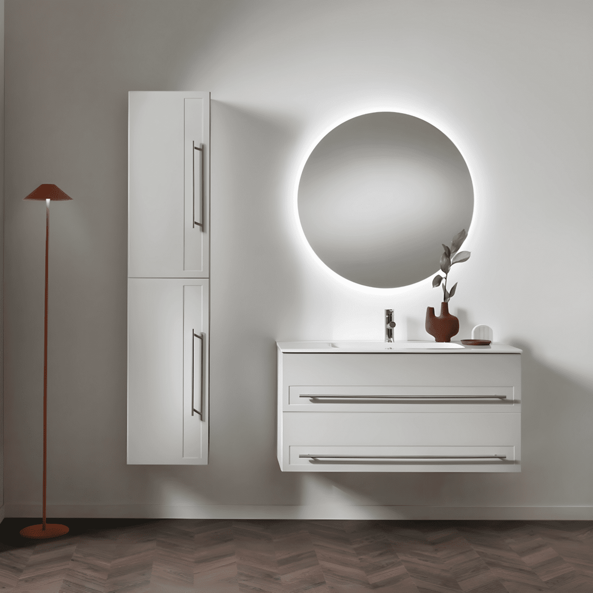 Mobile da bagno sospeso "Nemo" con 2 cassetti lavabo specchio Led e colonna sospesa - MondoViro