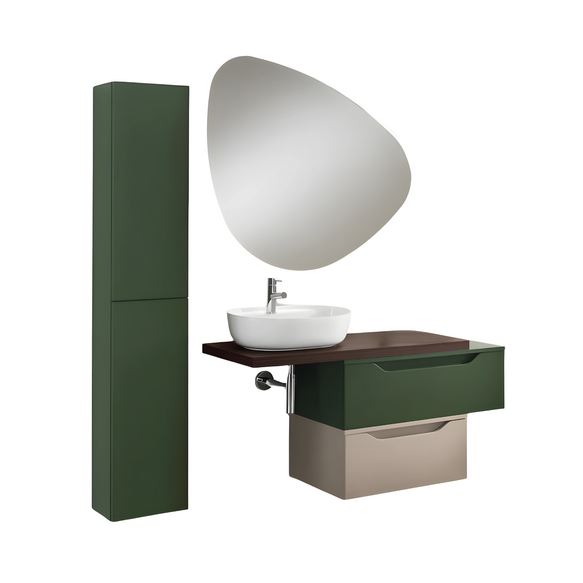 Mobile da bagno assemblato "Alaia" 2 cassetti specchio led lavabo e colonna
