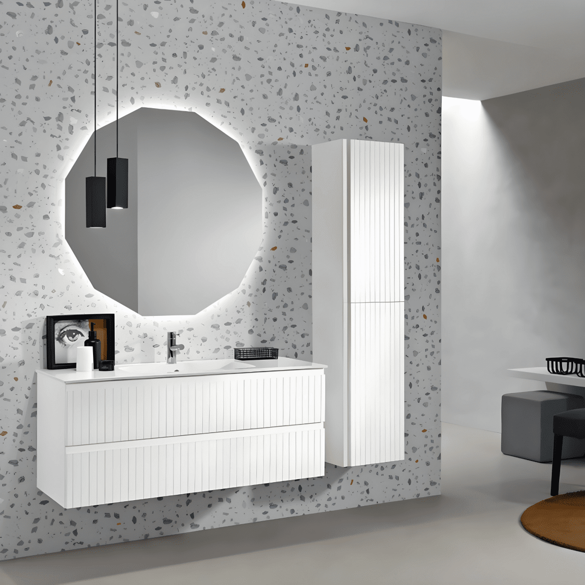 Mobile da bagno sospeso "Tango120" con 2 cassetti 2 ante e specchio Led - MondoViro
