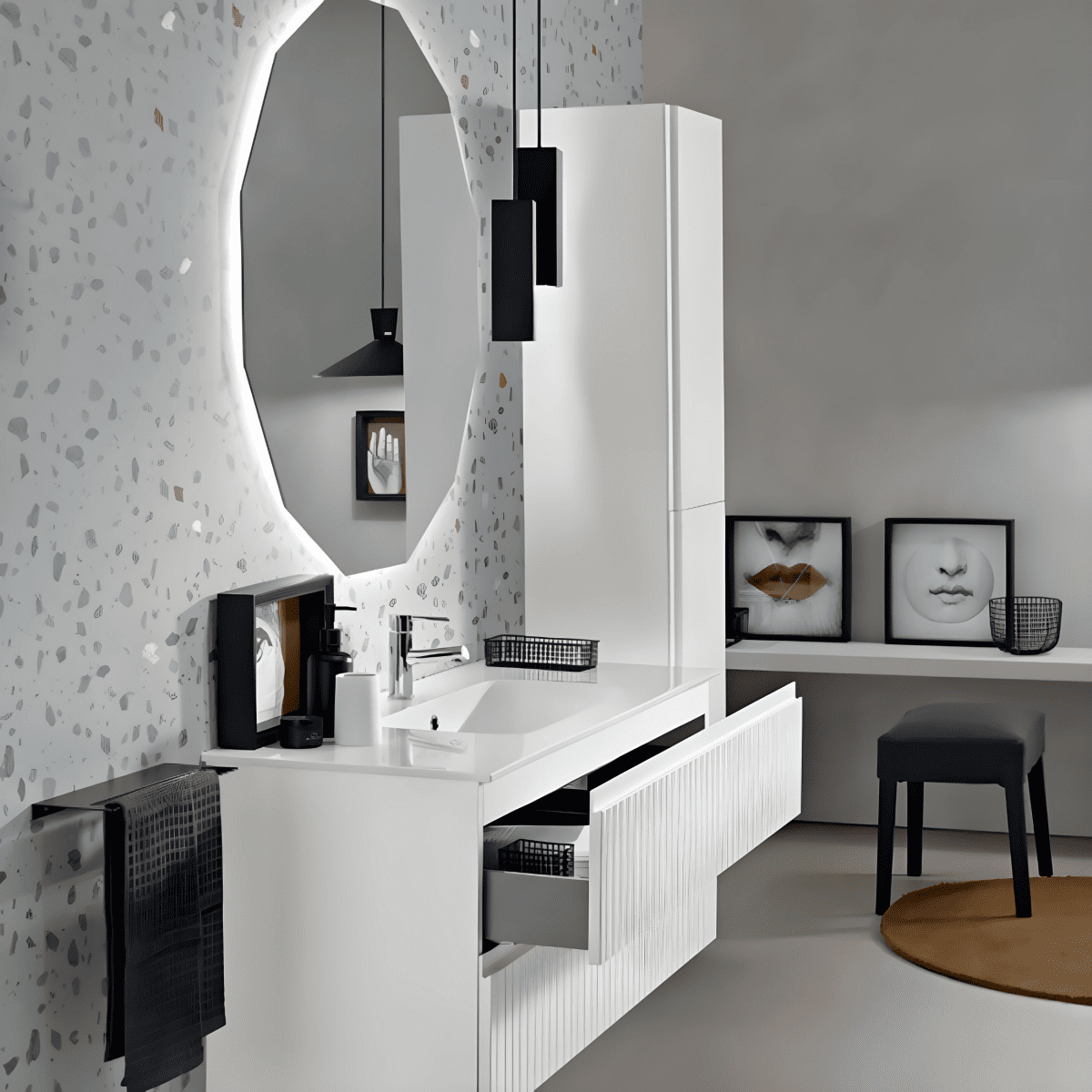 Mobile da bagno sospeso "Tango120" con 2 cassetti 2 ante e specchio Led - MondoViro