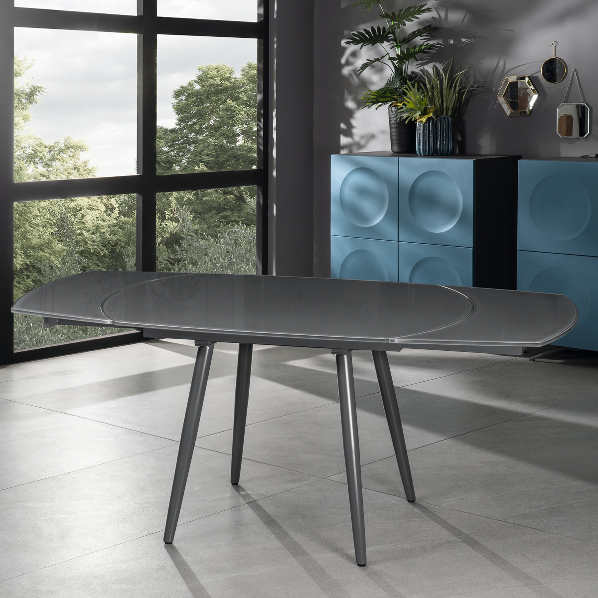 Tavolo allungabile in vetro temperato "Giulietta" struttura in metallo cm 120/180x90 76h
