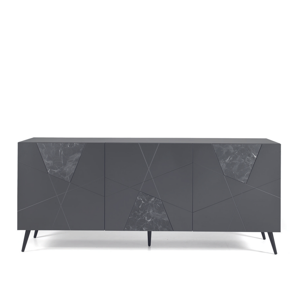 Madia moderna 3 ante "Adelaide" in legno inserti in vetro effetto marmo cm 180x50 80h