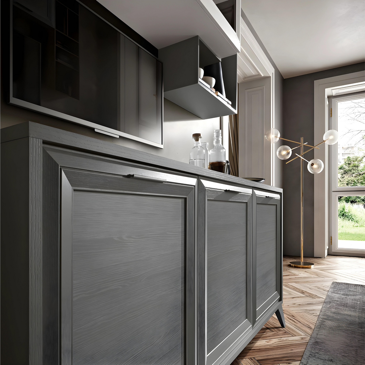 Madia 3 ante "Jazz" in legno con piedi in metallo cm 185x51,5 78,5h