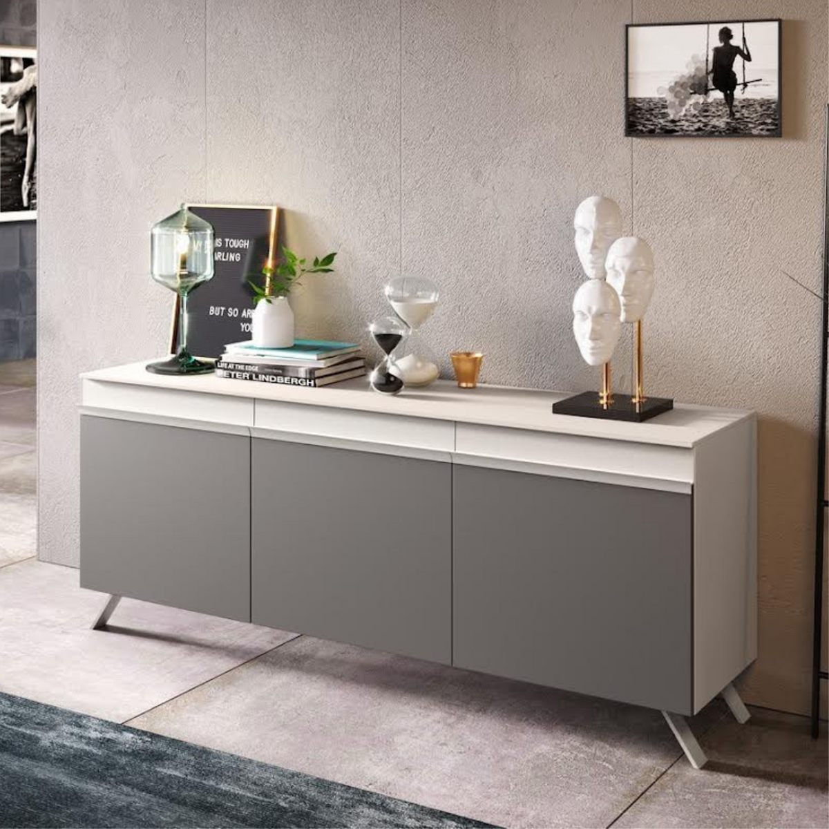 Madia moderna da soggiorno "Abaco Day" con 3 ante e maniglia a gola cm 180x48,5 85,2h